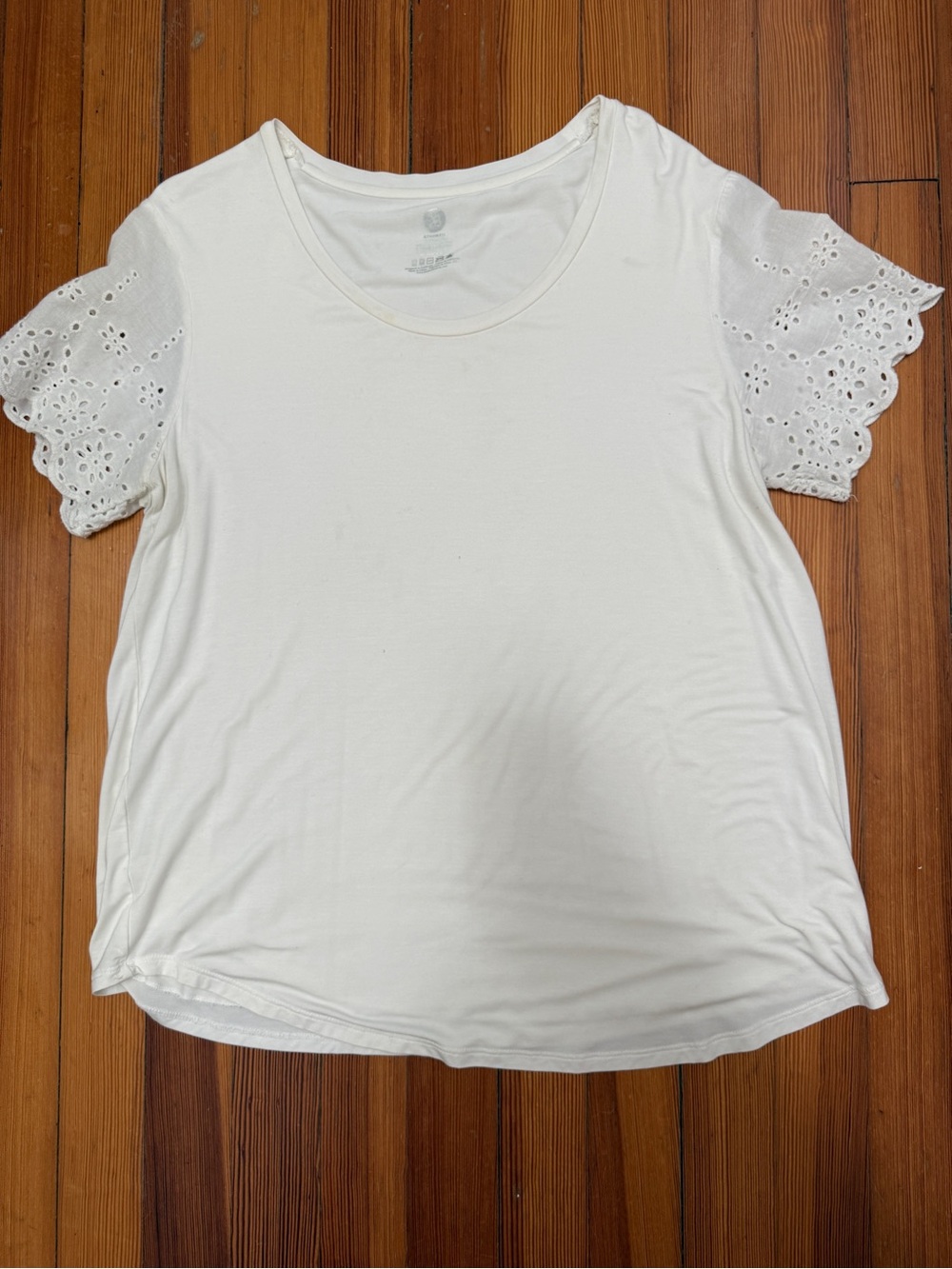 Kindred Bravely White Eyelet Sleeve Maternity and Nursing T-shirt